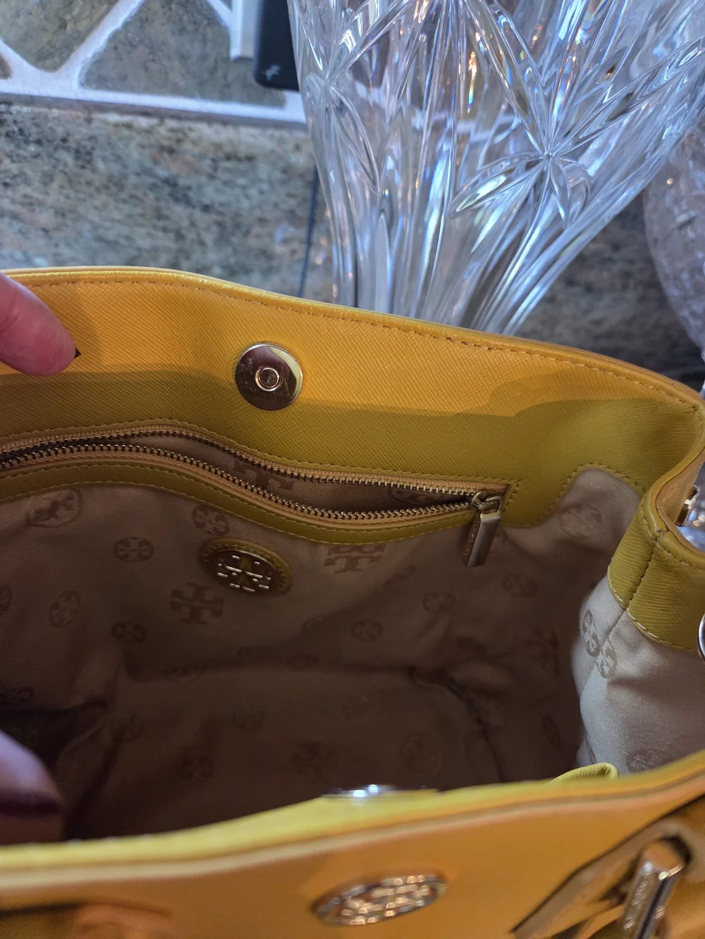 Tory Burch Yellow Leather Satchel with Two Cardholders